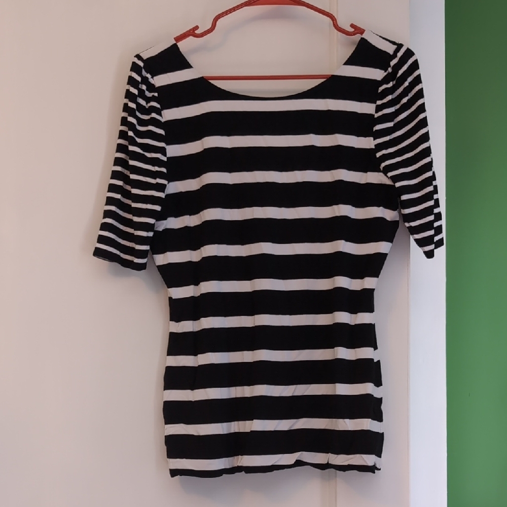 White House Black Market Black and White Striped Blouse